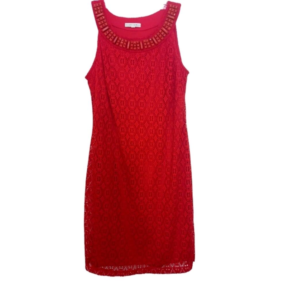 Sandra Darren BEADED Dress Sz 12 Red Eyelet Lace Preppy Barbiecore Coastal NWOT